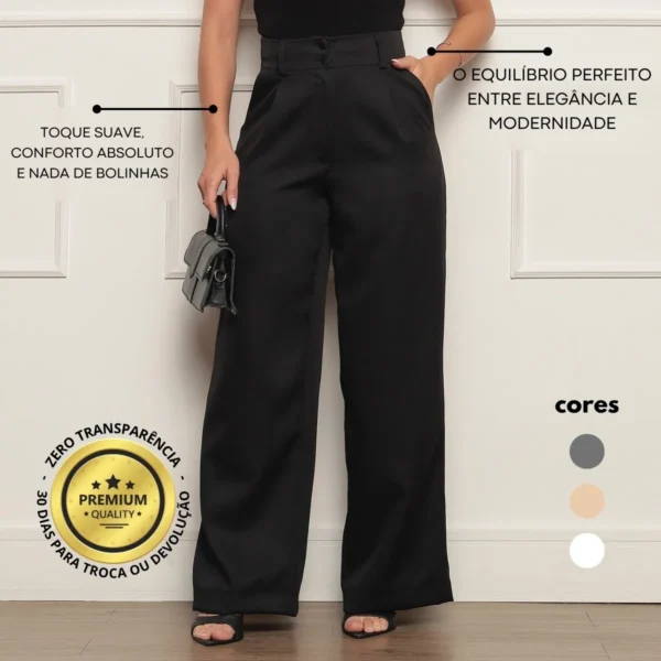 Cód. 372 - Calça Alfaiataria Feminina Wide Leg Social Cintura Alta