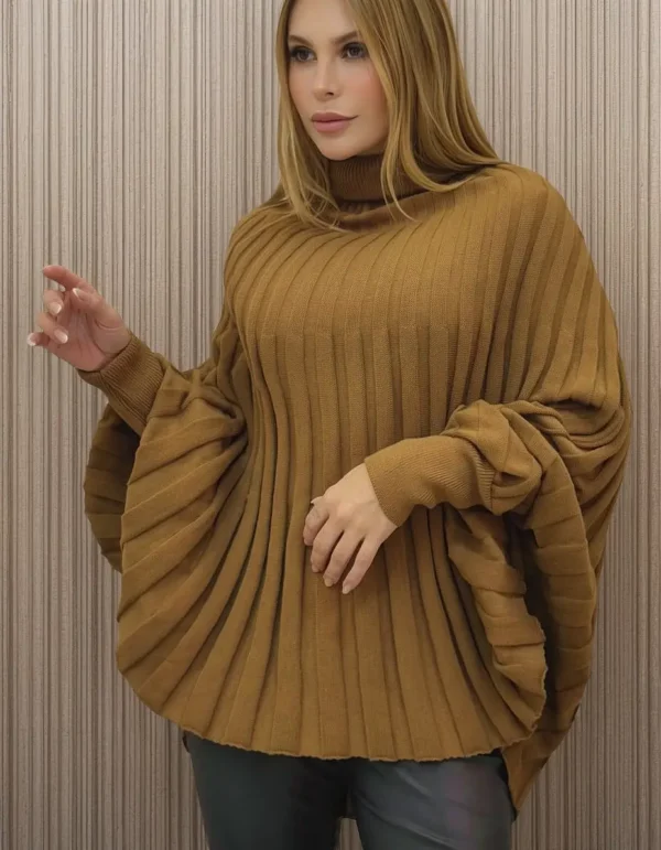 Cód. 1508 - Kimono Tricô Moda Inverno Gola Alta Blusa Feminina