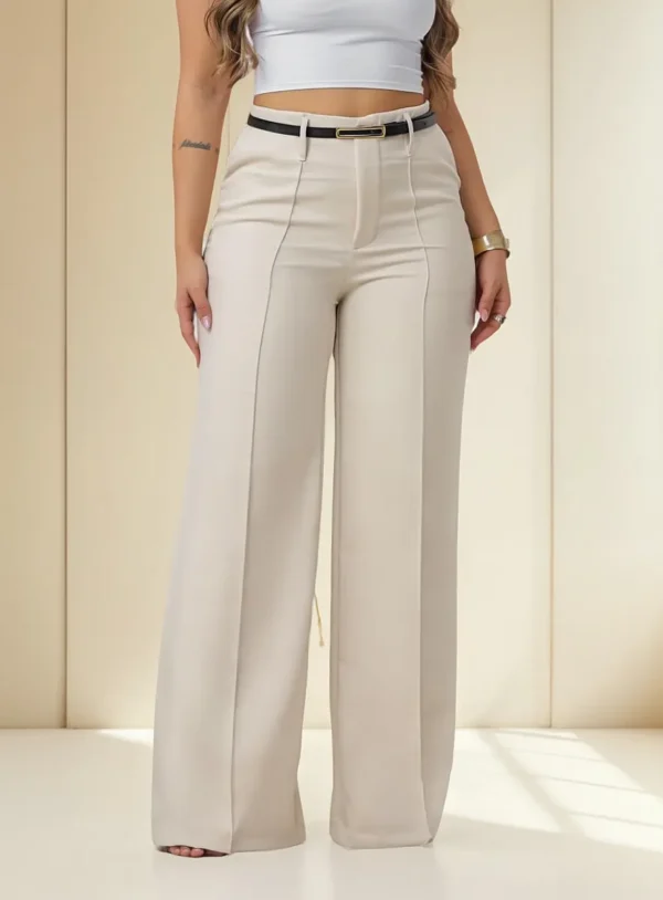 Cód. 418 - Calça Feminina Pantalona Com Cinto E Bolsos Envio Rapido