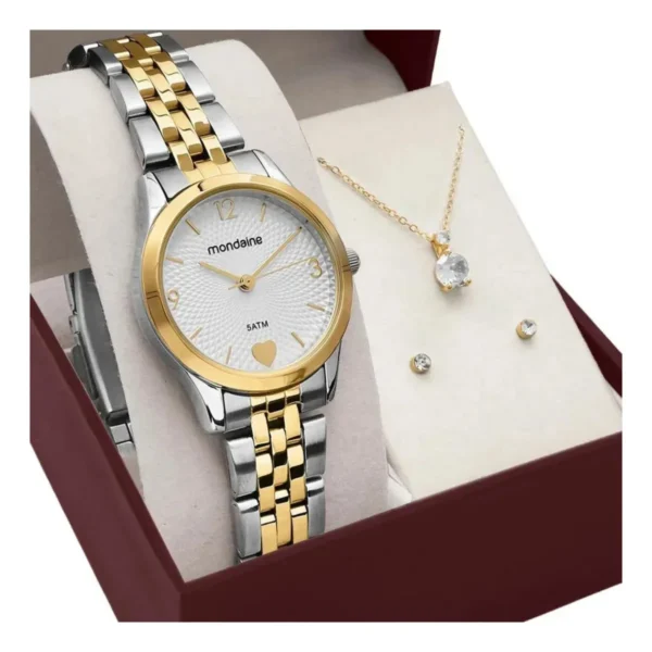 Cód. 863 - Kit Relógio Mondaine Bicolor Feminino 32795lpmkbe3k1