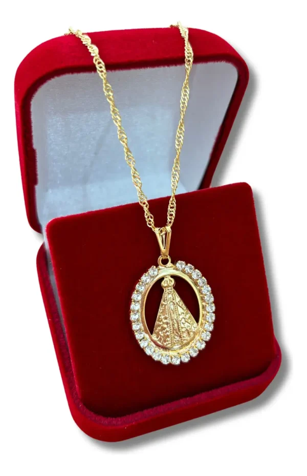 Cód. 985 - Colar Nossa Senhora Aparecida Folheado Ouro 18k Gargantilha Cor Dourado
