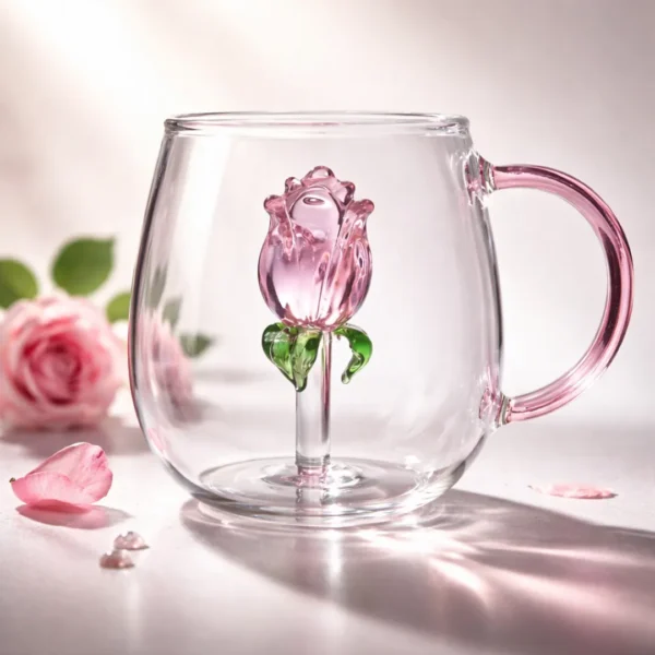 Cód. 1027 - Caneca 3d Vidro Margarida Rosa Flor Namorado Mãe Luxo 400ml