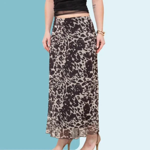 Cód. 1389 - Saia Midi Feminina Estilo Sereia Em Tule Forrado Estampado