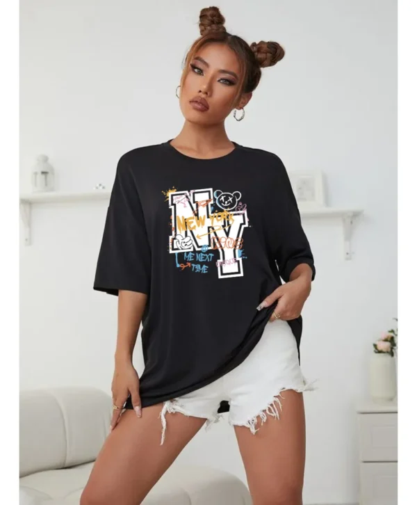 Cód. 471 - Camiseta Oversized Feminina Ny Colorido Algodão Streetwear