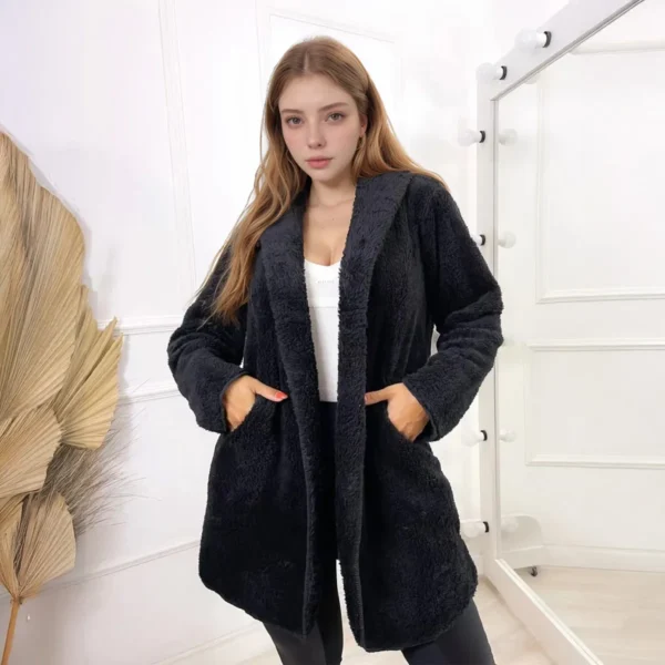 Cód. 663 - Casaco Teddy Feminino Inverno Com Capuz Blogueira Lançamento