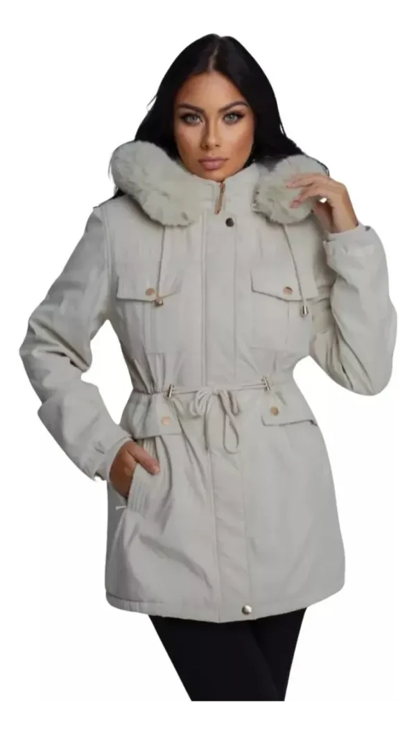Cód. 652 - Parka Casaco Sobretudo De Sarja Feminino Forrada Com Pelo