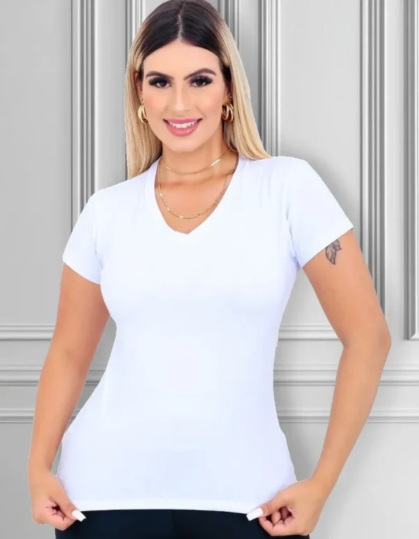 Cód. 467 - Baby Look Camiseta Feminina Básica Lisa Algodão Branco