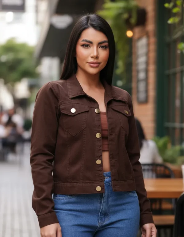 Cód. 674 - Jaqueta Feminina Marrom Elegante | Brim | Denim | Distraída