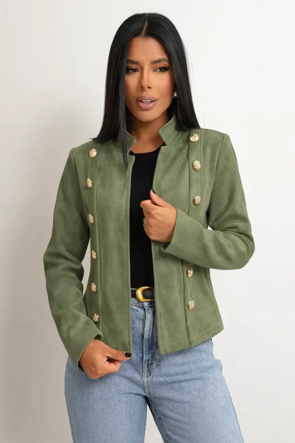Cód. 570 - Casaco Feminino Jaqueta Frio Elegante Com Botões Suede