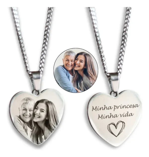 Cód. 962 - Colar Pingente Coração Foto Personalizada Dia Das Mães