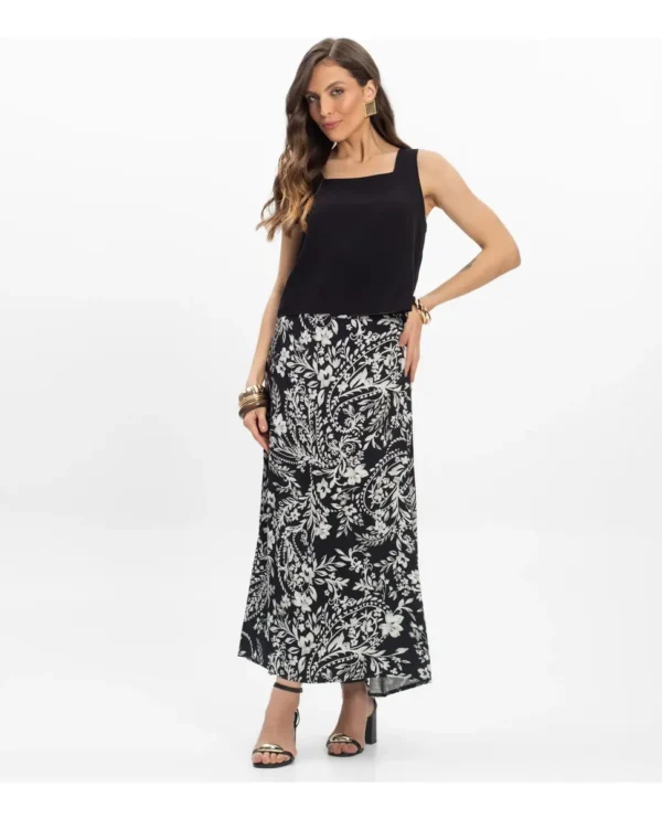 Cód. 1349 - Saia Midi Viscose Khyara Feminina Endless Preto