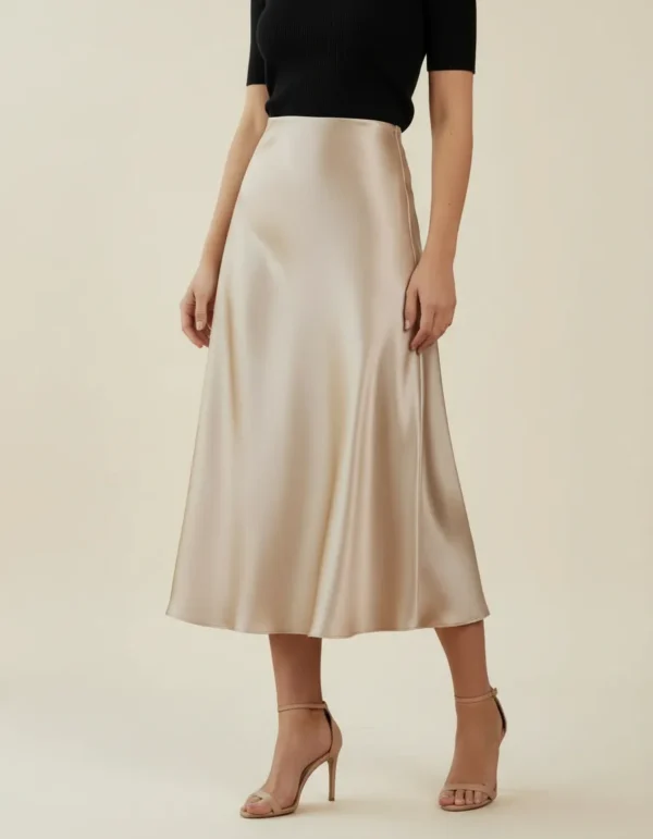 Cód. 784 - Saia Cetim Feminina Midi Brilho Moda Elegante Full