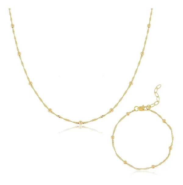 Cód. 342 - Conj Colar Pulseira Bolinha Delicado Banhado Ouro Semi Joia