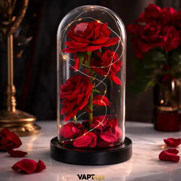 Cód. 958 - Rosa Eterna Vermelha Em Cúpula Iluminada Presente Dia Das Mães E Dia Dos Namorados Decoração Romântica Delicada Vapt Vupt