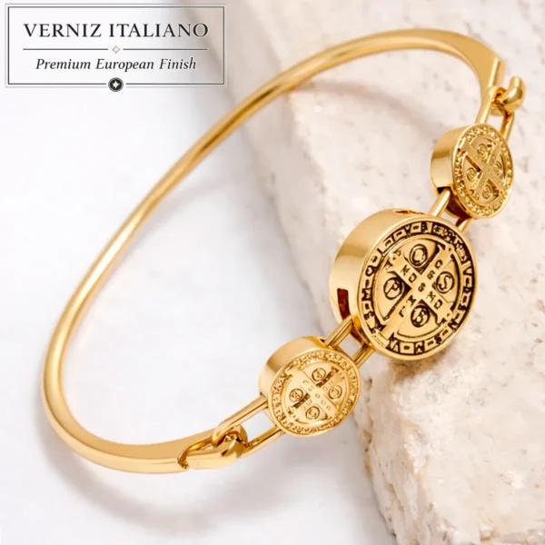 Cód. 312 - Pulseira Bracelete Feminina Semijoia São Bento Banhado Ouro