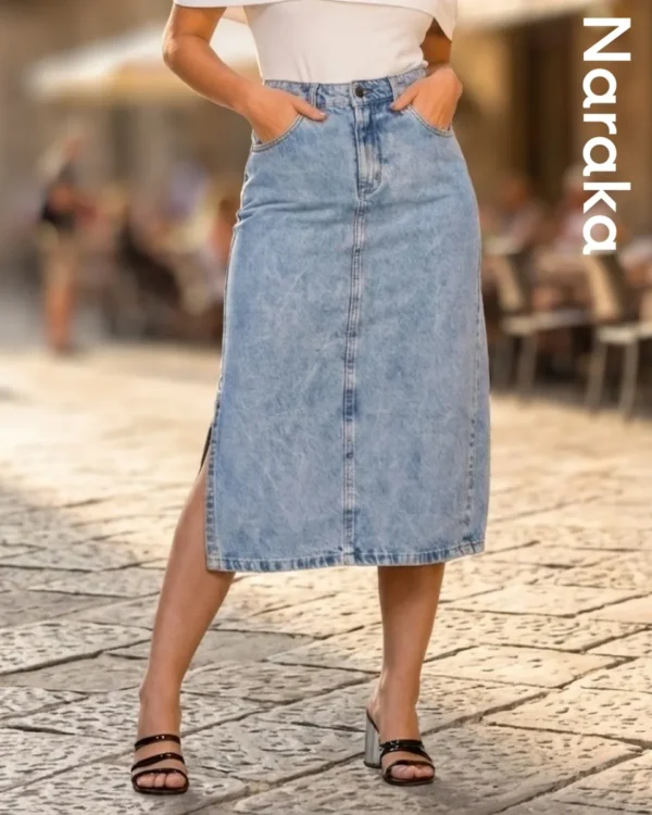 Cód. 753 - Saia Jeans Feminina Longa Midi Evangélica Cintura Alta