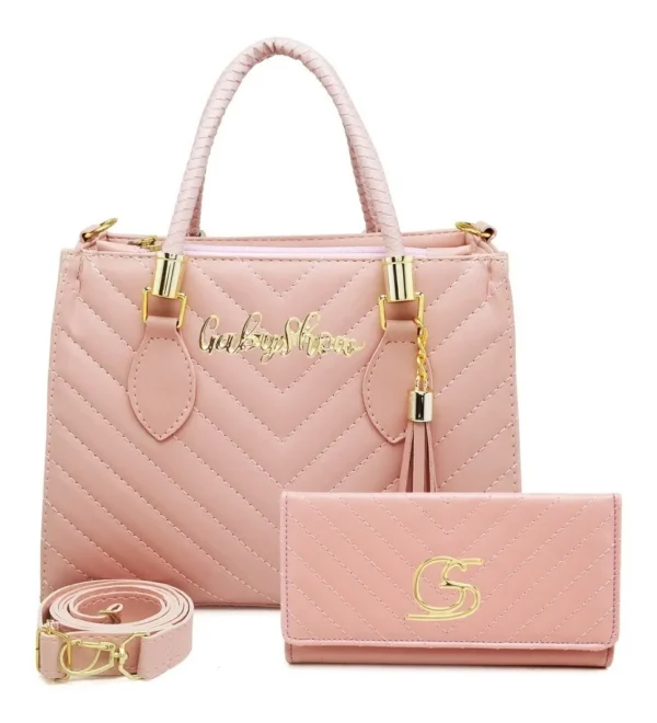 Cód. 138 - Kit Bolsa Carteira Feminina Couro Sintético Rosa Gabi Show -