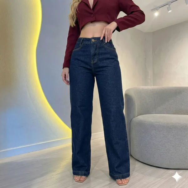 Cód. 403 - Calça Jeans Wide Leg Feminina Cintura Alta Empina Bumbum
