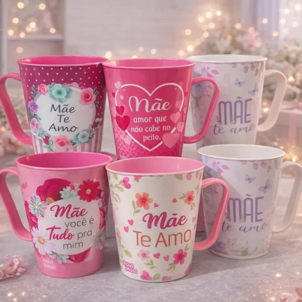 Cód. 989 - Kit 12 Canecas Dia Das Mães Plástico 430ml Presente Decorada