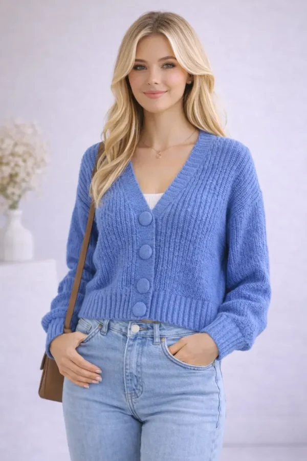 Cód. 637 - Blusa Tricô Feminina Manga Longa Lã Cardigan Botões Suéter