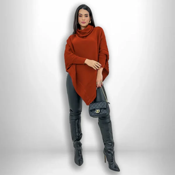 Cód. 1544 - Poncho Casaco Lã Feminino Trico Blusa De Frio Inverno Bico