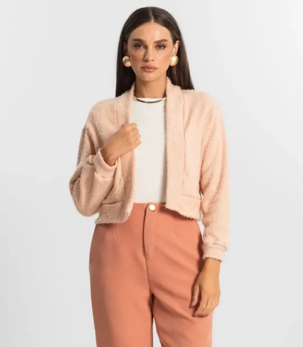 Cód. 618 - Cardigan Feminino Tricô Felpudo Endless Rosa