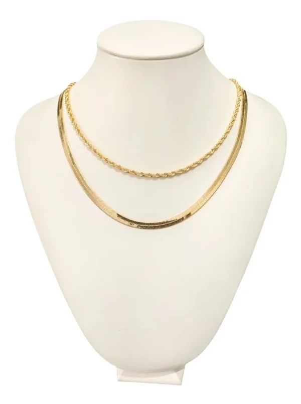 Cód. 334 - Choker Laminada + Choker Cordão Baiano Banhado A Ouro 18k