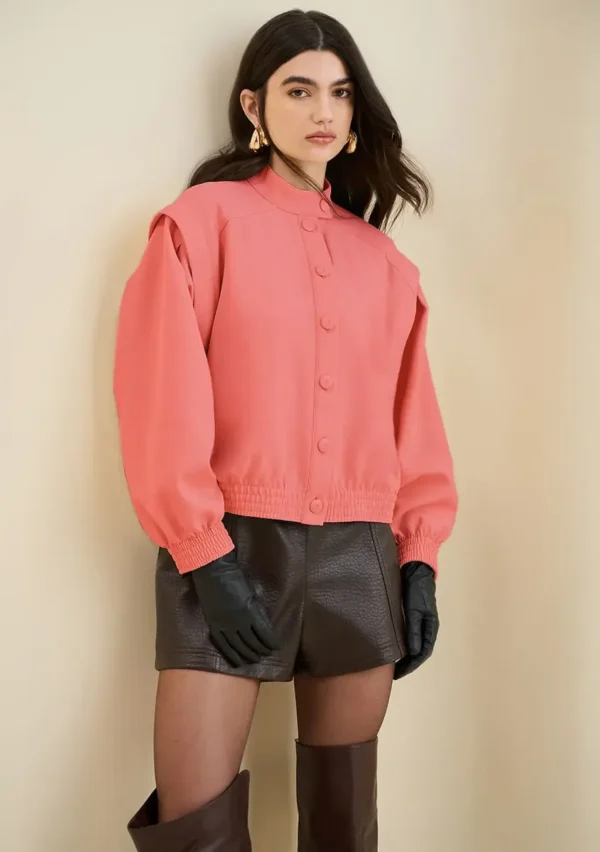 Cód. 730 - Jaqueta Morena Rosa Oversized Manga Longa Padrão Rosa