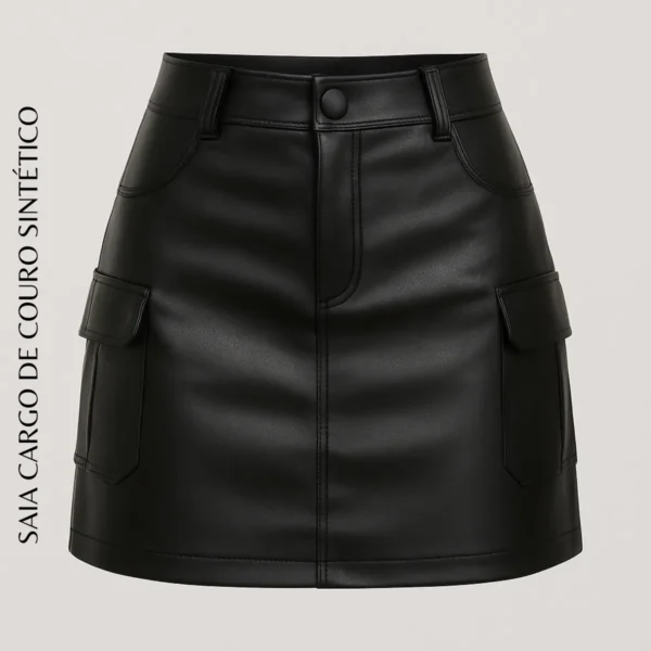 Cód. 760 - Saia Cargo De Couro Courino Moda Balada Cintura Alta