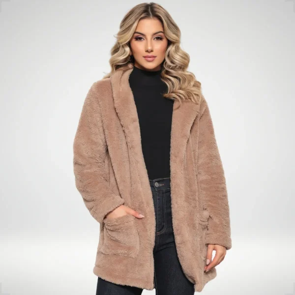 Cód. 636 - Blusa Teddy Feminino Casaco Sobretudo Inverno Bolsos Capuz