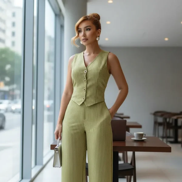 Cód. 1303 - Conjunto Alfaiataria Social Risca De Giz Feminino Elegante
