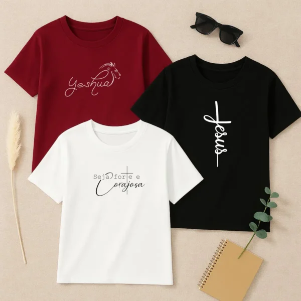 Cód. 425 - Camiseta Feminina Kit Com 3 Estampa Forte E Corajosa