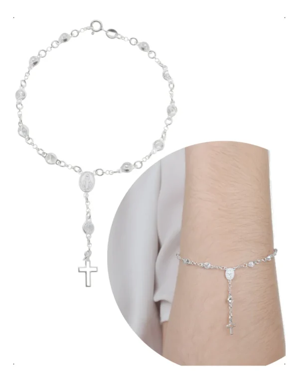 Cód. 301 - Pulseira Mini Terço Zircônia 5mm Prata 925 Rosário Cravejada