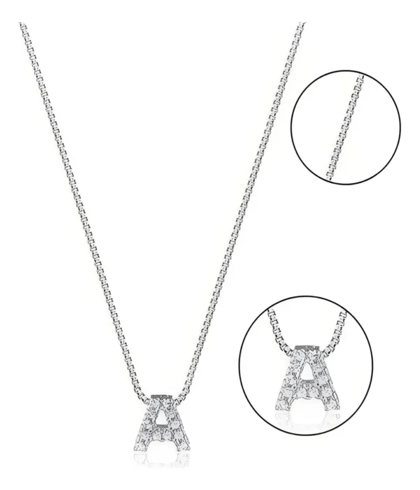Cód. 292 - Colar Feminino Letra Inicial Cravejada Prata 925 Letrinha