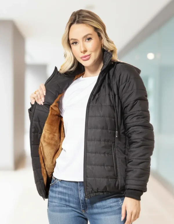 Cód. 728 - Jaqueta Feminina Forrada Com Pelucia Fleece Capuz Quentinha