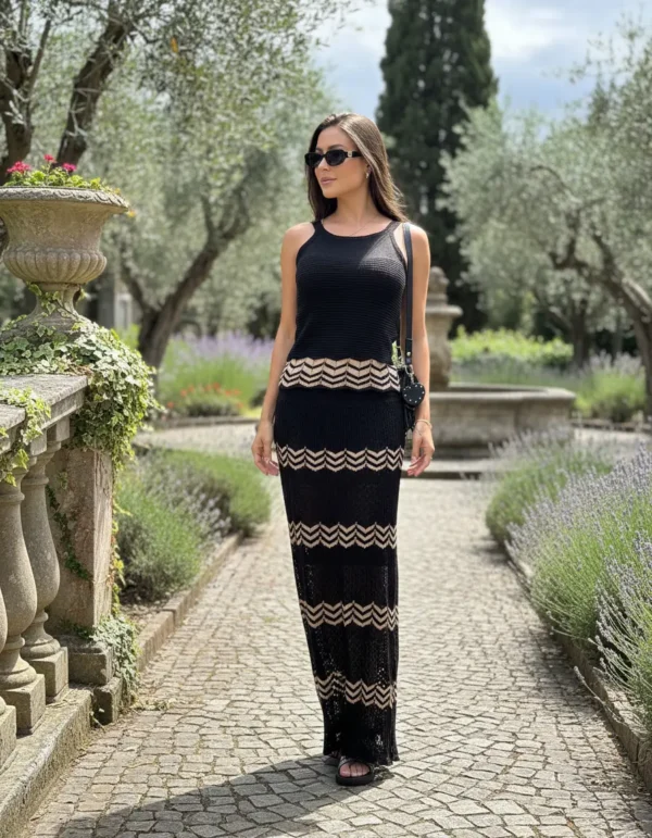 Cód. 1402 - Conjunto Regata Saia Tricô Modal  Cropped Moda Evangélica L