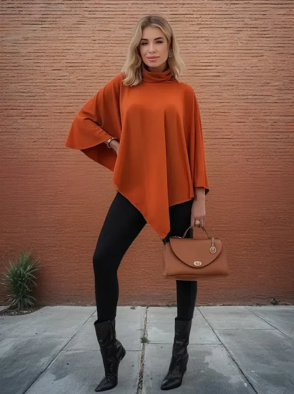 Cód. 1548 - Blusa Poncho Feminino Em Malha Moletinho Gola Alta Charmoso