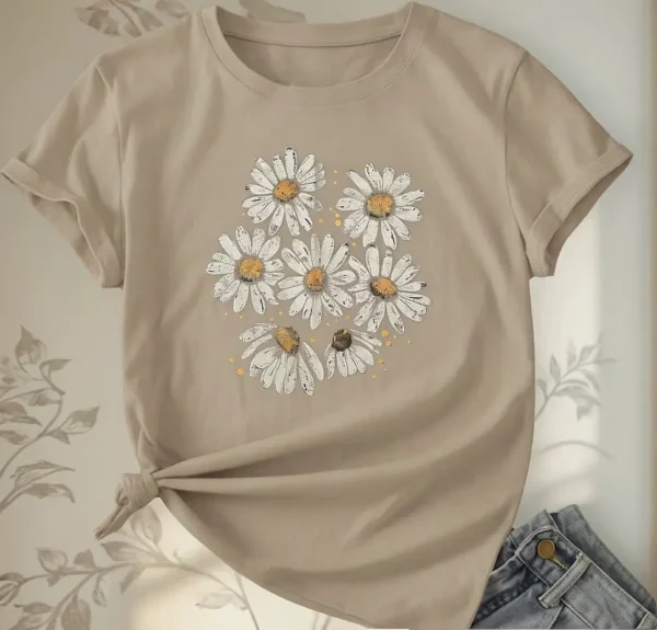 Cód. 462 - Camiseta Feminina 7 Margaridas Estilosa Algodão Girl T-shirt