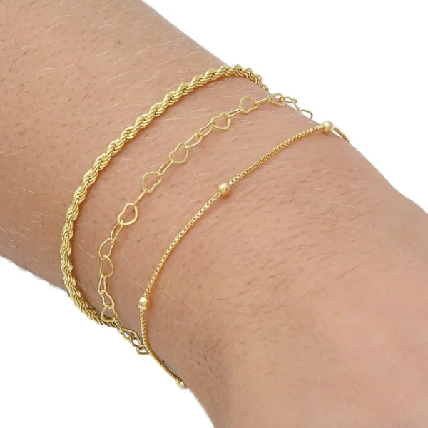 Cód. 317 - Kit Mix 03 Pulseiras Femininas Banhadas A Ouro 18k Pulseiras
