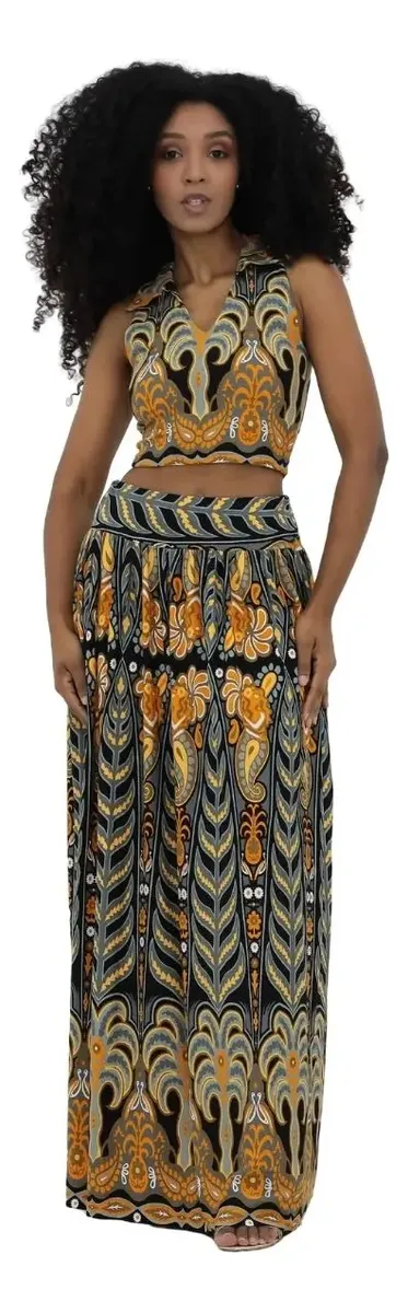 Cód. 1459 - Conjunto Cropped E Saia Longa Com Bolso Conto Da Sereia