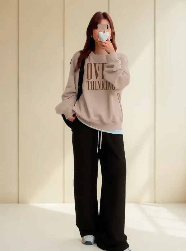 Cód. 1538 - Conjunto Moletom Gola C Boxy Calça Reta Feminina Overthink