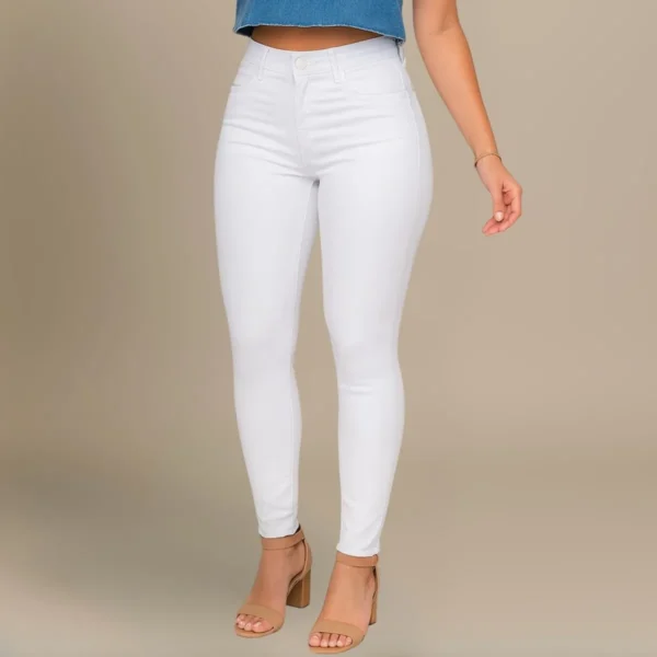 Cód. 419 - Calça Jeans Branca Feminina Skinny Cós Alto Com Lycra