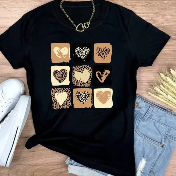 Cód. 451 - Camiseta T-shirt Love Coração Animal Print Tendencia
