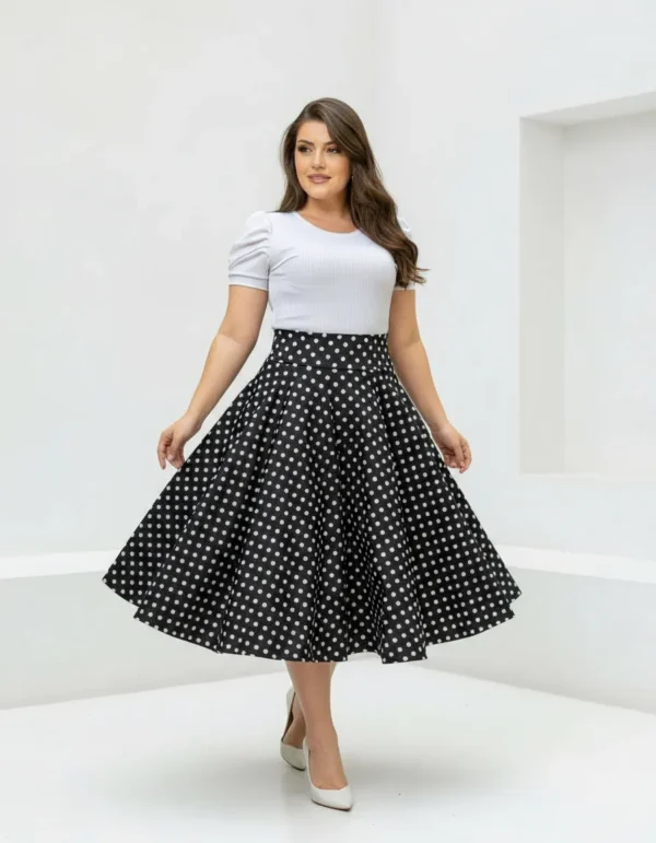 Cód. 1392 - Saia Midi Estilo Anos 60 De Póa - Moda Feminina Modesta