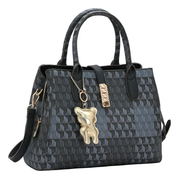 Cód. 205 - Bolsa Feminina Chenson Tridimensional Sofisticada 3485423 Acambamento Dos Ferragens Ouro Cor Preto Correia De Ombro Preto