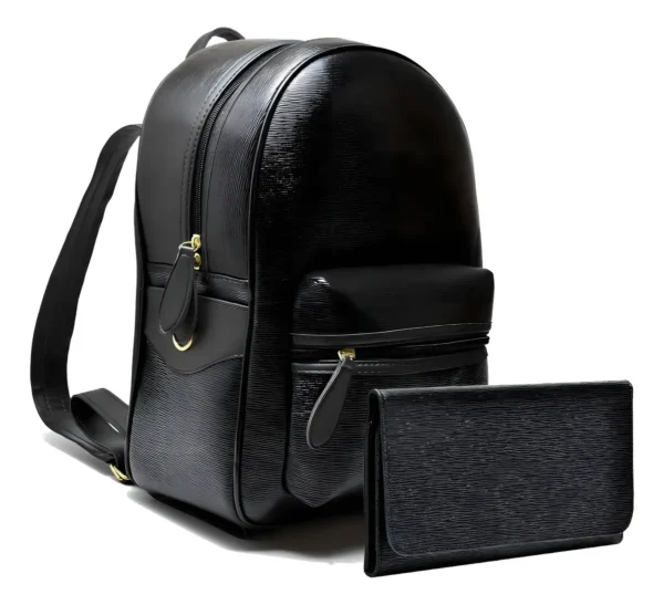 Cód. 173 - Mochila Feminina Couro Faculdade Carteira Feminina Grande Cor Preto Desenho Do Tecido Lisa