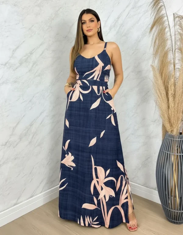 Cód. 1460 - Conjunto Saia Longa Com Elástico  Cropped Social Vestido