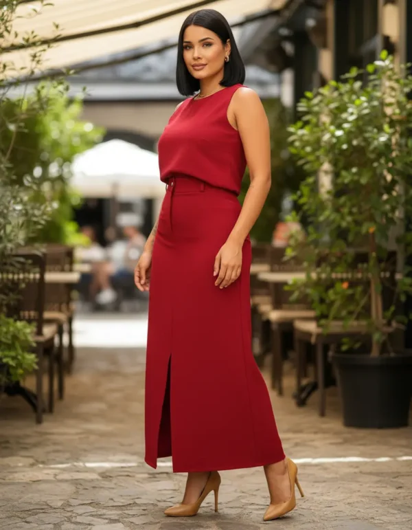 Cód. 1461 - Conjunto Alfaiataria Social Saia Longa E Cropped Elegante