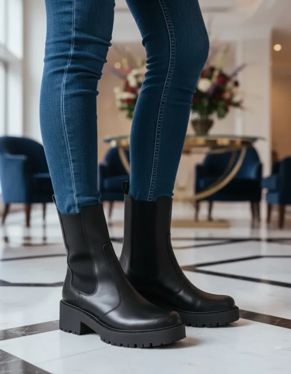 Cód. 233 - Bota Feminina Em Couro Chelsea Cano Médio Tratorada