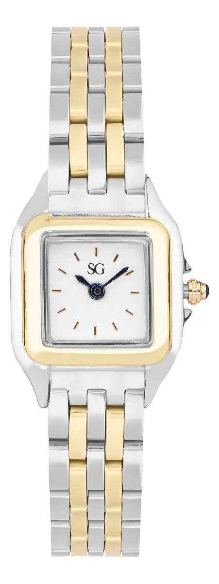 Cód. 293 - Relógio Feminino Quadrado Dourado e Prata Boxy Bicolor Gold Fundo Branco